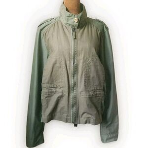 Lucky Brand Field Jacket Size L‎ Olive Green Utility Zip Cotton Women's